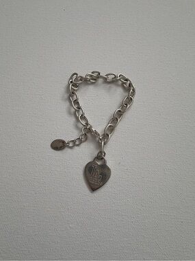DODGERS BRACELET Silver Heart Charm Chain Bracelet with LA Logo - Women Jewelry